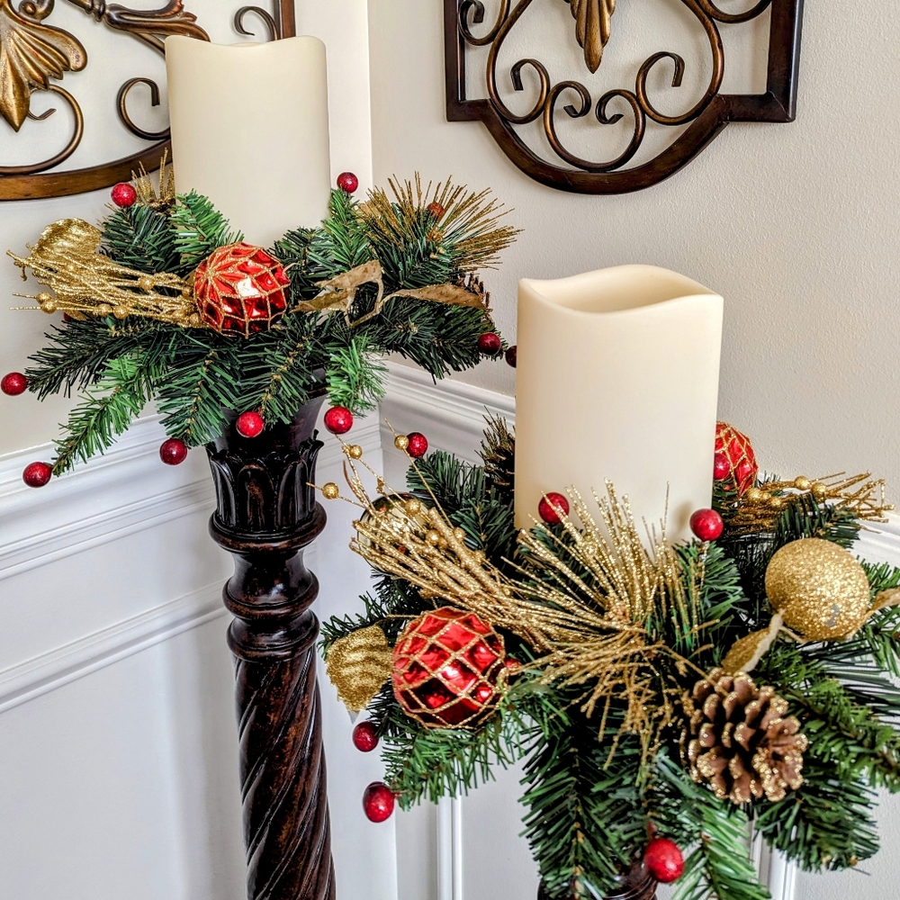 Set of 2 Beautiful Christmas Candle Wreath Centerpieces